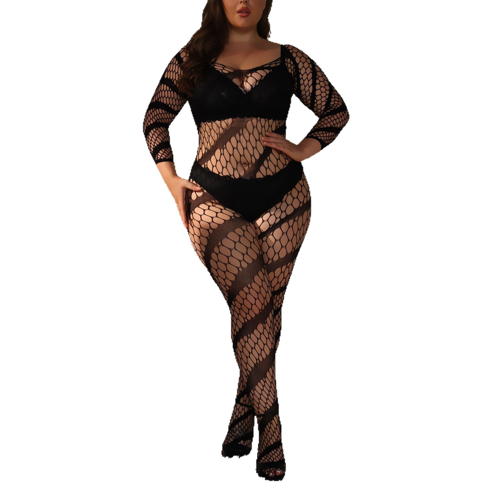 Plus Size Lace-Up Striped Bodycon Dress