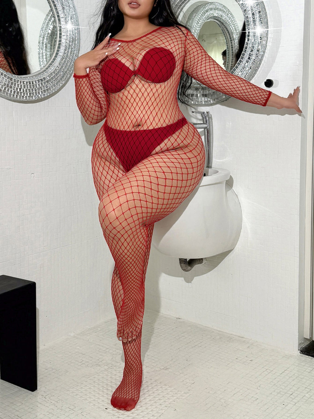 Plus-Size Sexy Lace-Up Open-Crotch Lingerie