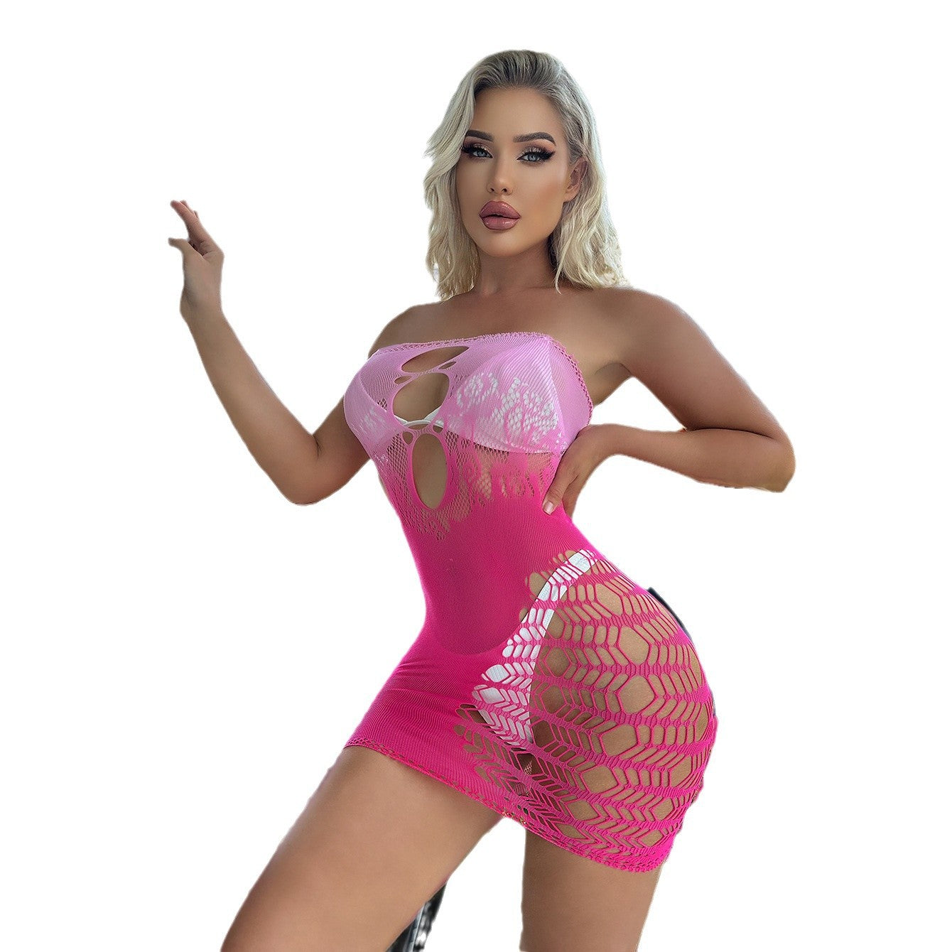 Sheer Gradient Pink Strapless Dress
