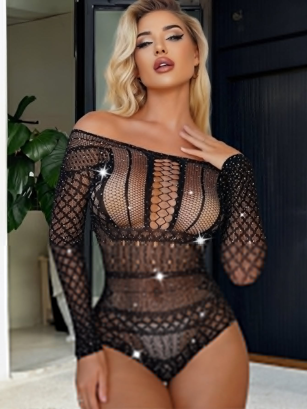 Cutout Rhinestone Bikini One-Piece