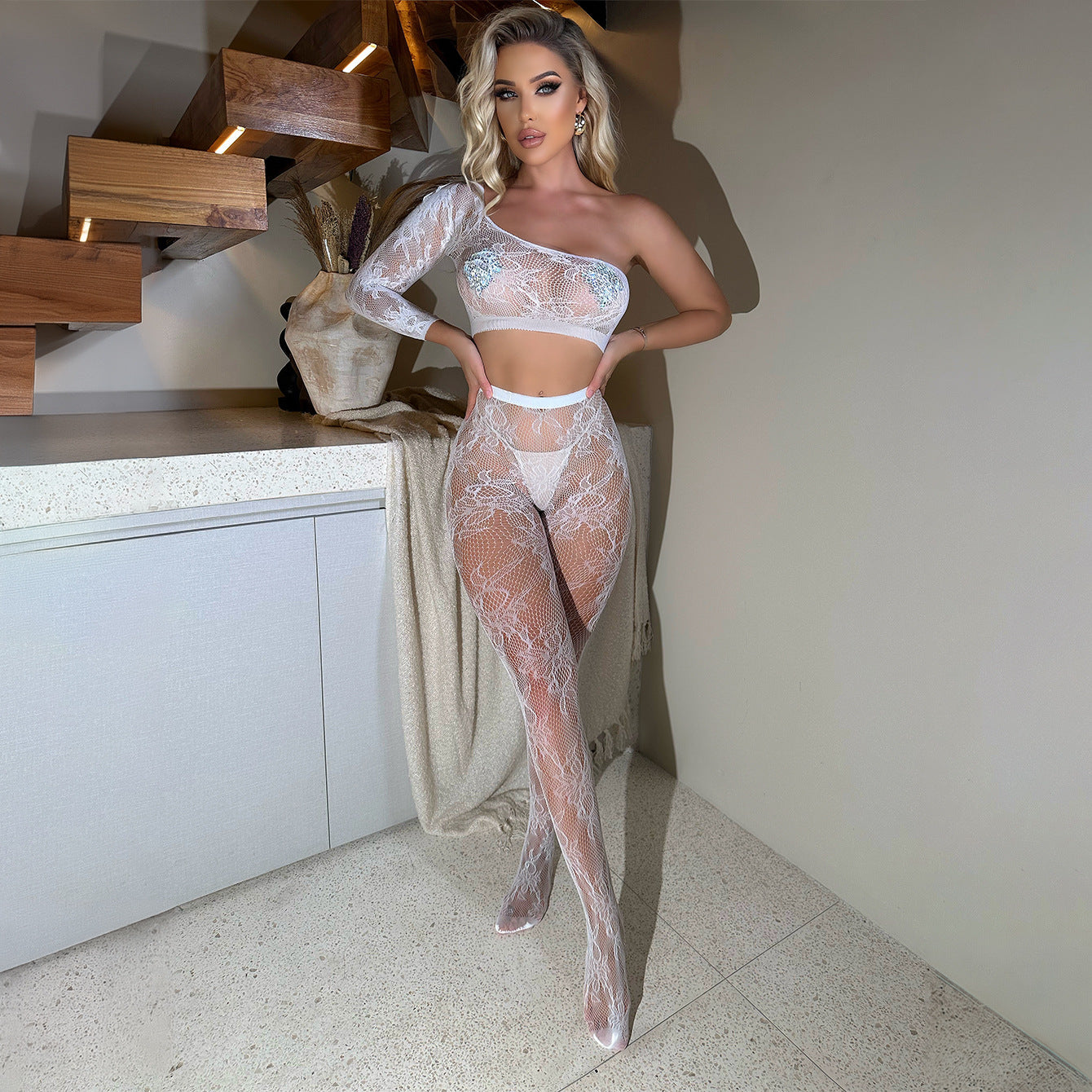 Lace-up bikini pantyhose two-piece set