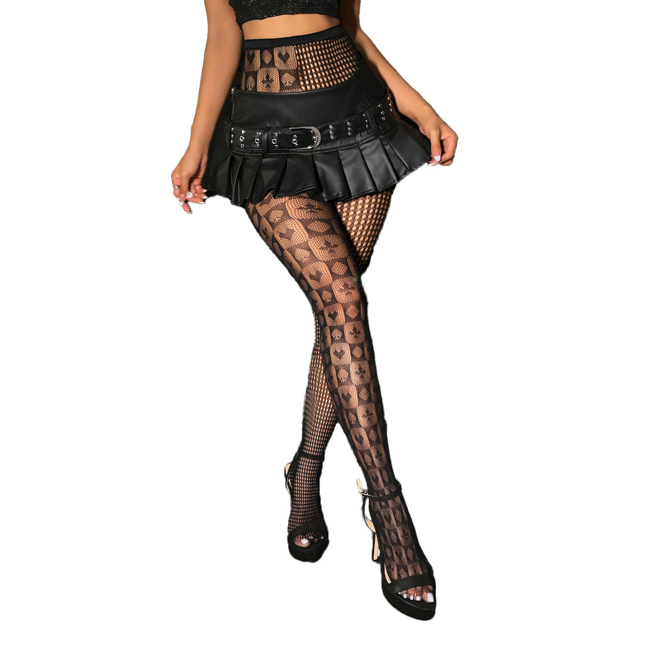 Halloween Sexy Playing Card Pattern Crotchless Pantyhose