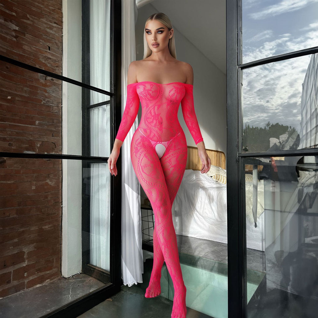 Sexy Open-Crotch Jacquard Bodysuit