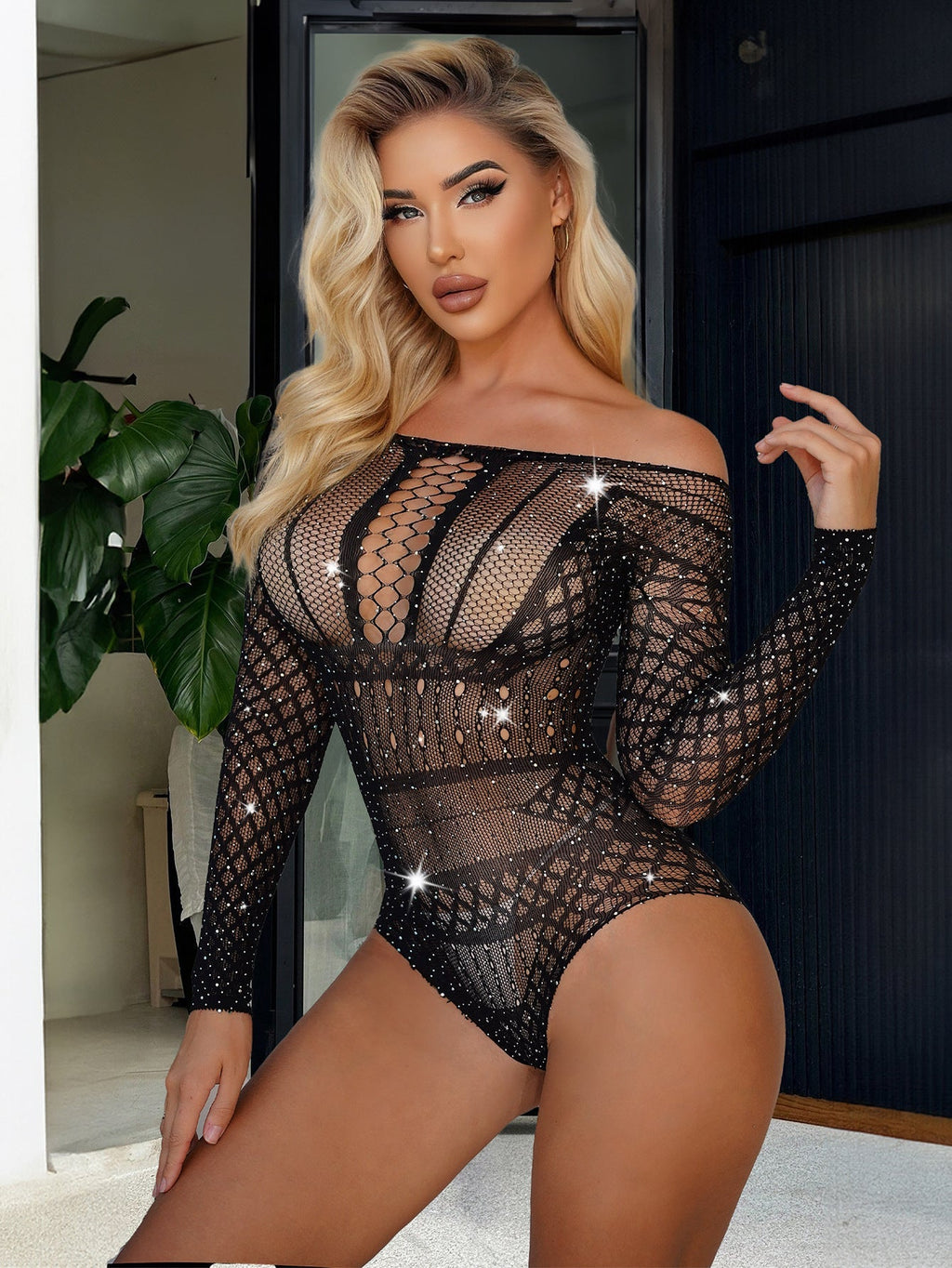 Cutout Rhinestone Bikini One-Piece