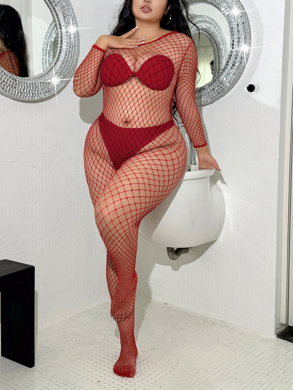 Plus-Size Sexy Lace-Up Open-Crotch Lingerie