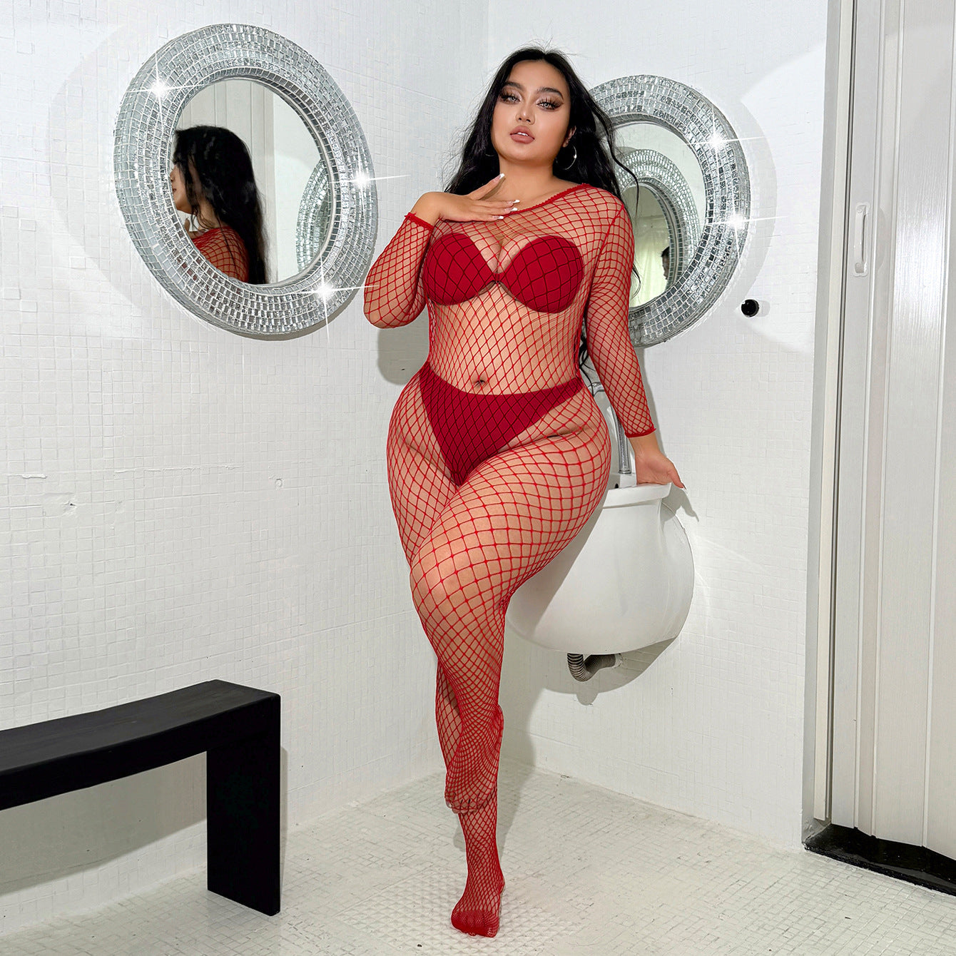 Plus-Size Sexy Lace-Up Open-Crotch Lingerie