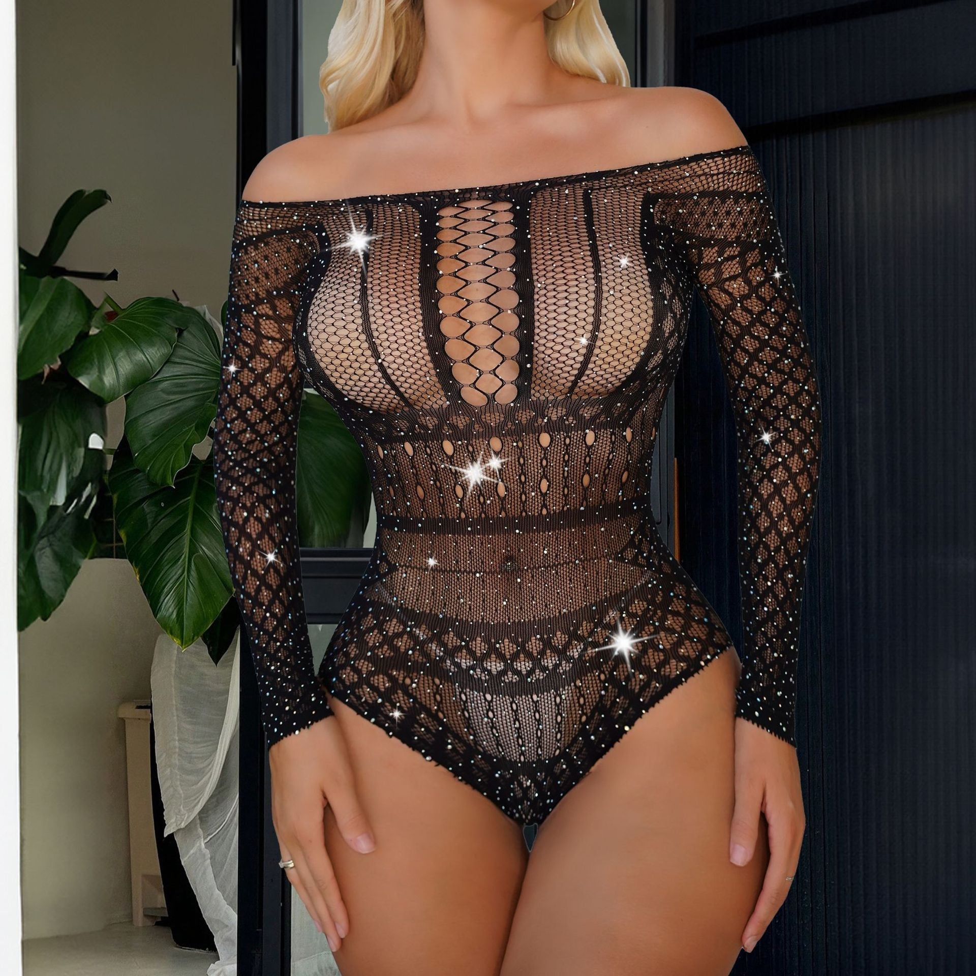 Cutout Rhinestone Bikini One-Piece