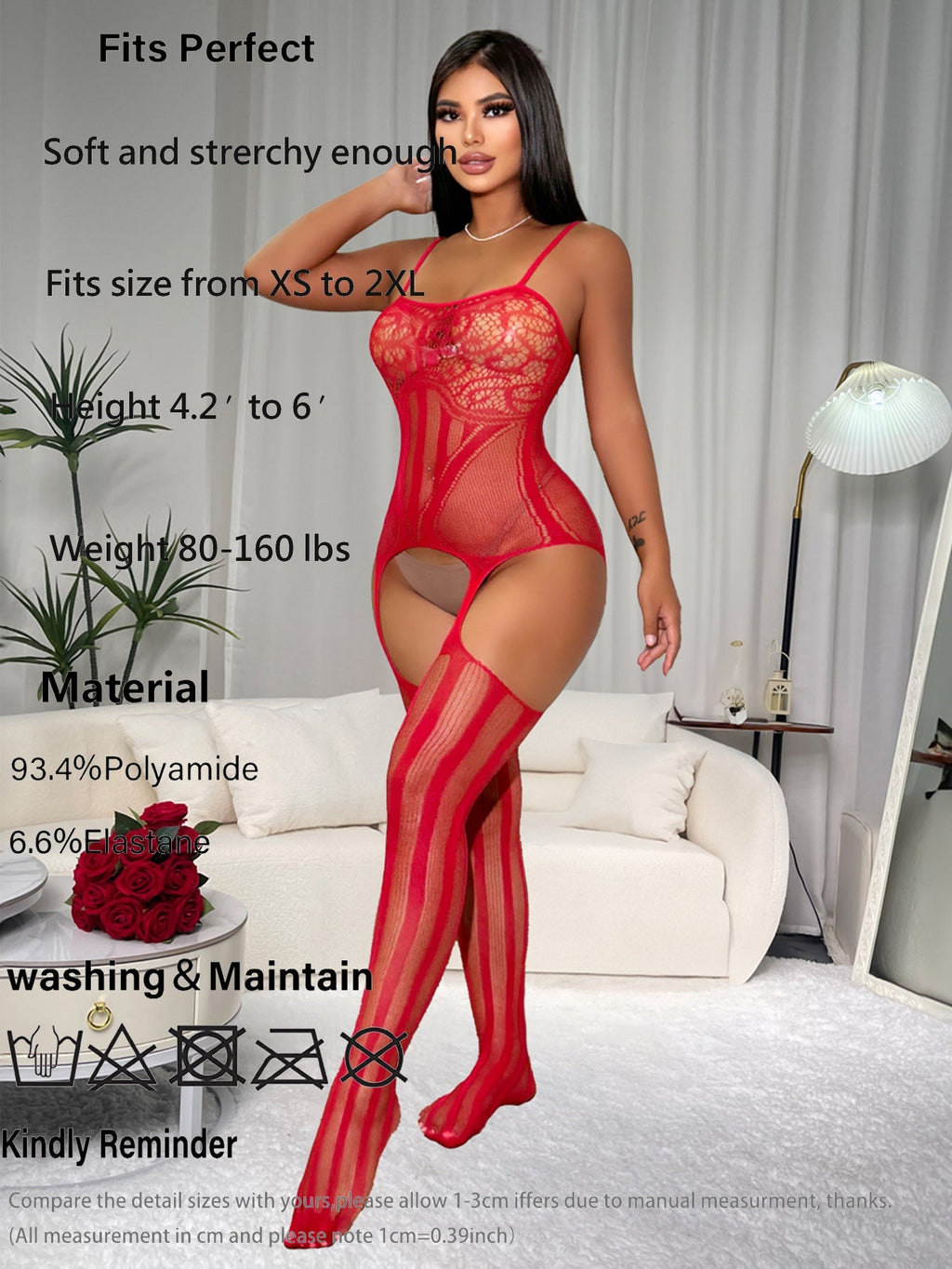 Red crotchless lace lingerie