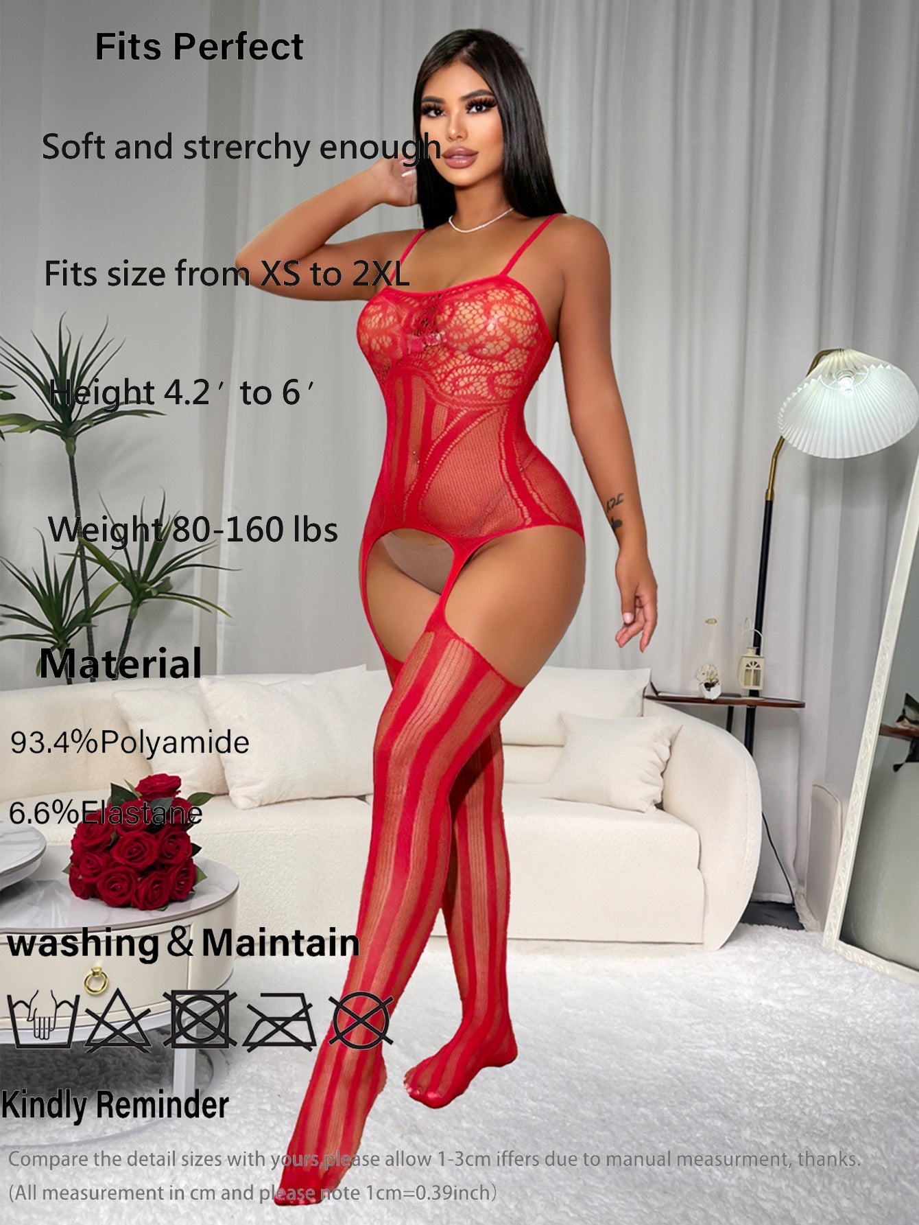 Red crotchless lace lingerie