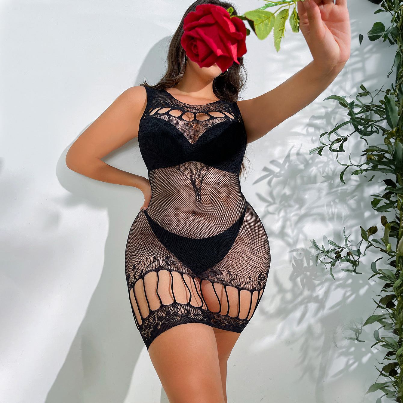 Plus Size Lace-Up Slip-On Dress