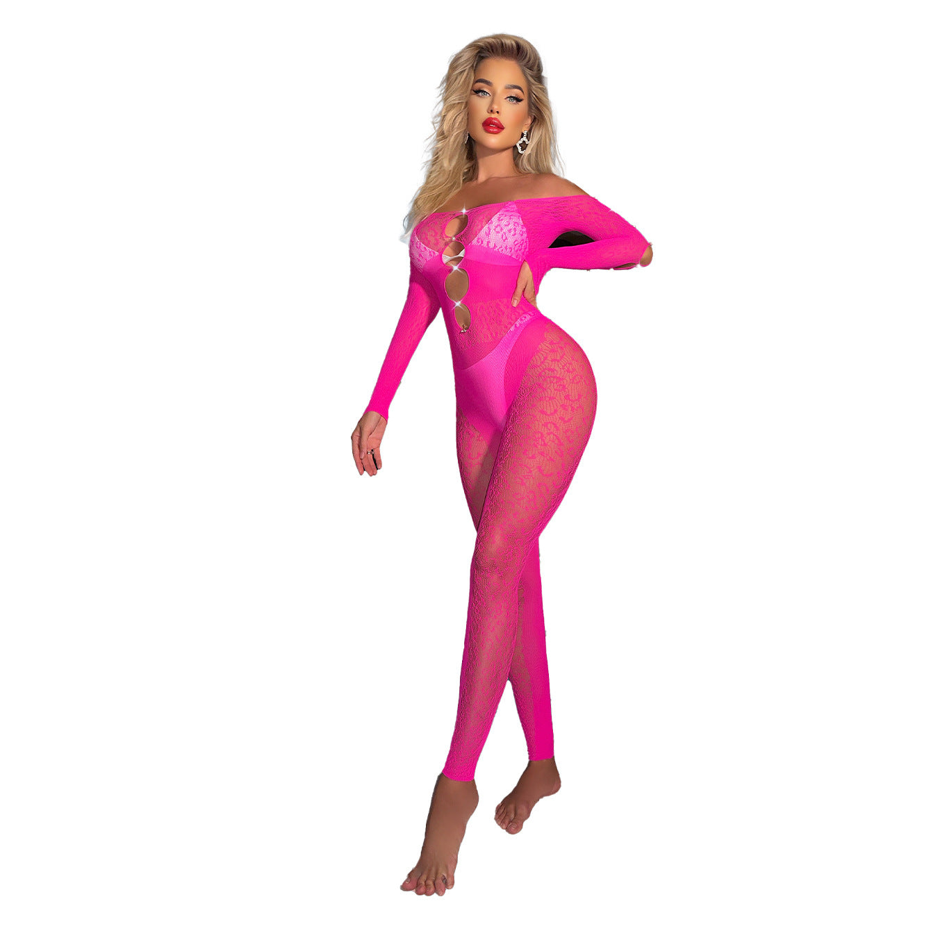 Sexy Open-Crotch Rhinestone-Studded Leopard Print Bodysuit Lingerie
